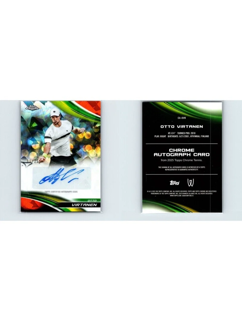 2025 Topps Chrome Tennis Sapphire Otto Virtanen #CA-OVN Chrome Autographs #/25